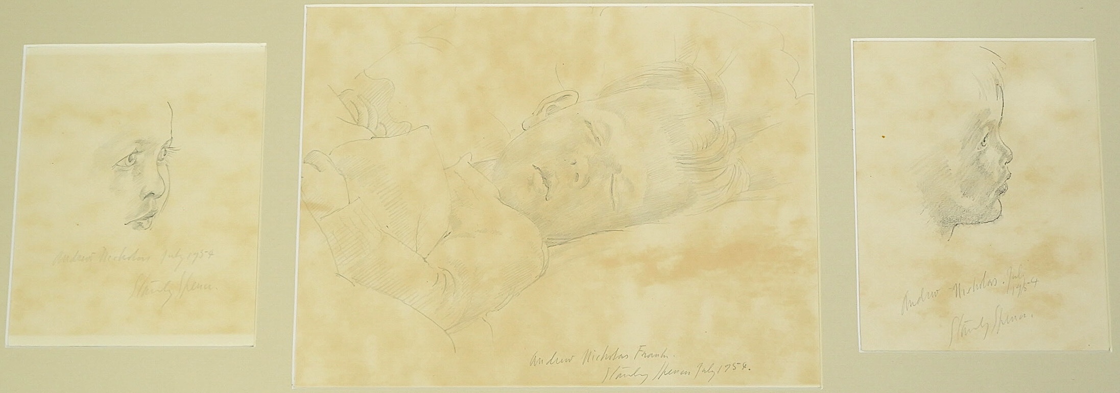 Sir Stanley Spencer R.A. (British, 1891-1959), Studies of Andrew Franks, aged 2½ years at Chauntry Court, Maidenhead, during the summer of 1954, pencil on paper, 24 x 32cm and 19.5 x 15cm